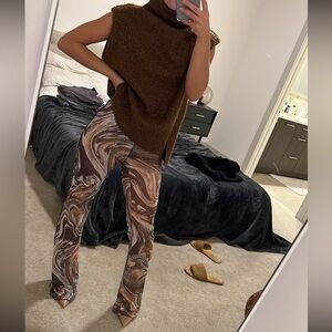 Zara Brown Textured Turtleneck Vest